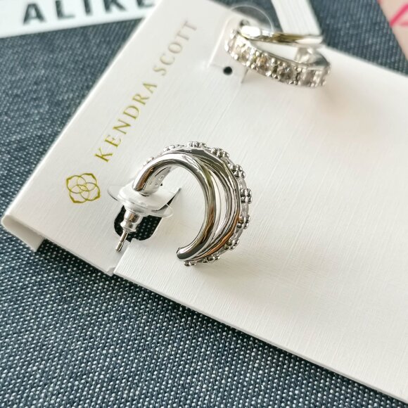 New Silver Kendra Scott Livy White Crystal Earrings - Picture 2 of 3